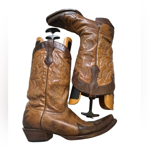 Vintage TEXAS Men\'s Leather Western Cowboy Boots Size 10.5 D Brown Wing Tip M 81 main image 16